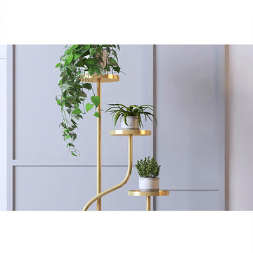 Modern Ladder Plant Stand Unique End Table in Gold Metal